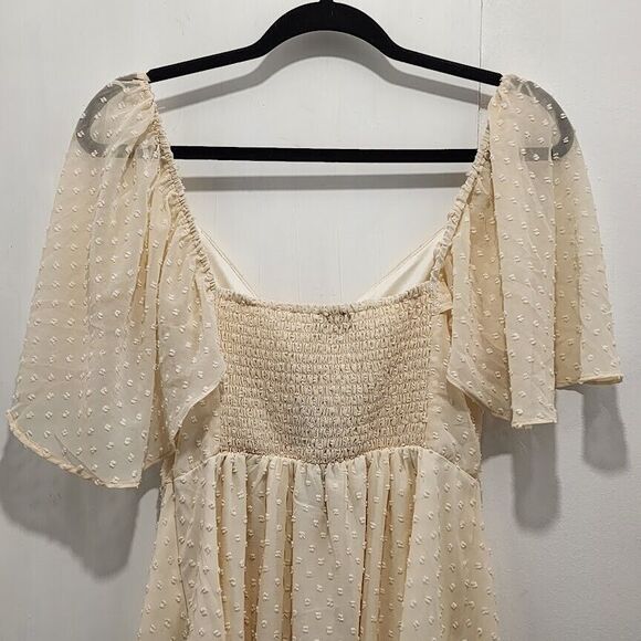 NWT Lulu’s Be a Dear Cream Swiss Dot Skater Flutter Sleeve Dress Size Small - Picture 6 of 11